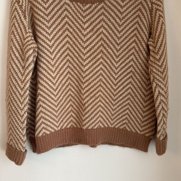 Ganni Anthropologie Women’s wool angora blend chevron tan crew neck sweater XL - Picture 5 of 11
